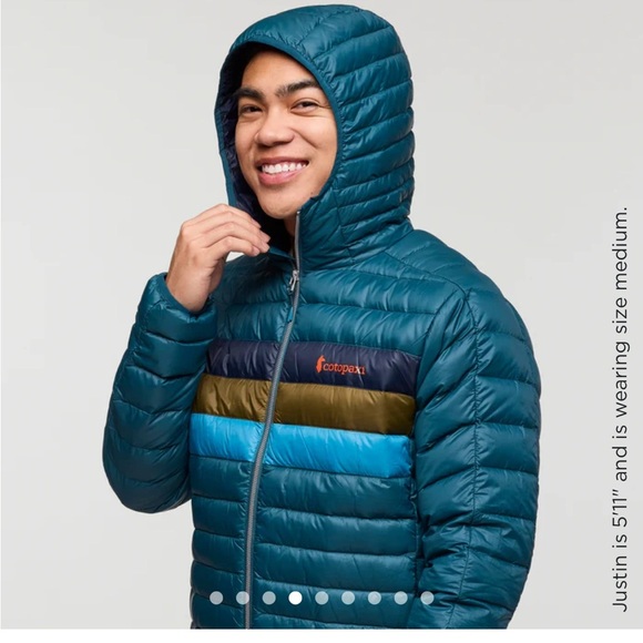 Cotopaxi Men’s XL Fuego Hooded Down Puffer Jacket Blue Abyss Stripes NWT - Picture 10 of 15